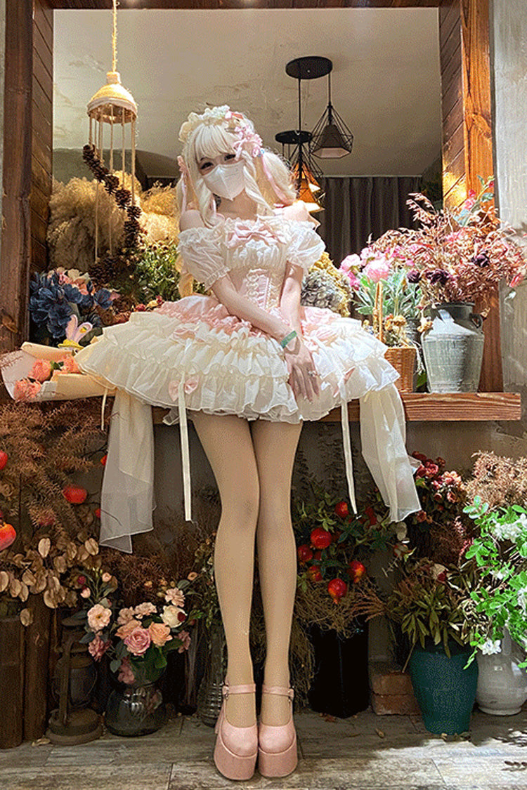 Blush Sleeveless Ruffled Bow Lace Ballet JSK with Layers