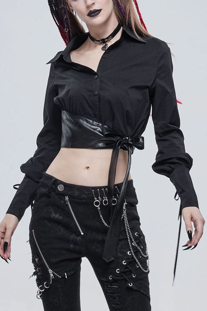 Eclipse Asymmetric Cropped Long-Sleeve Shirt with Cord Details