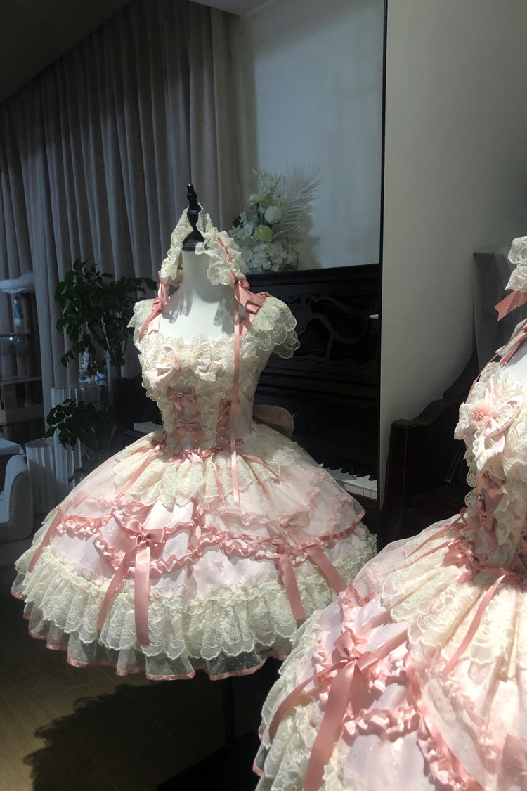 Blush Jacquard Ruffled Lace Princess JSK with Bow