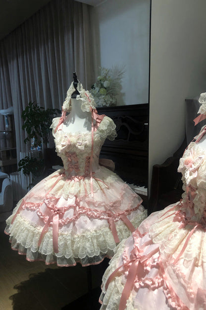 Blush Jacquard Ruffled Lace Princess JSK with Bow