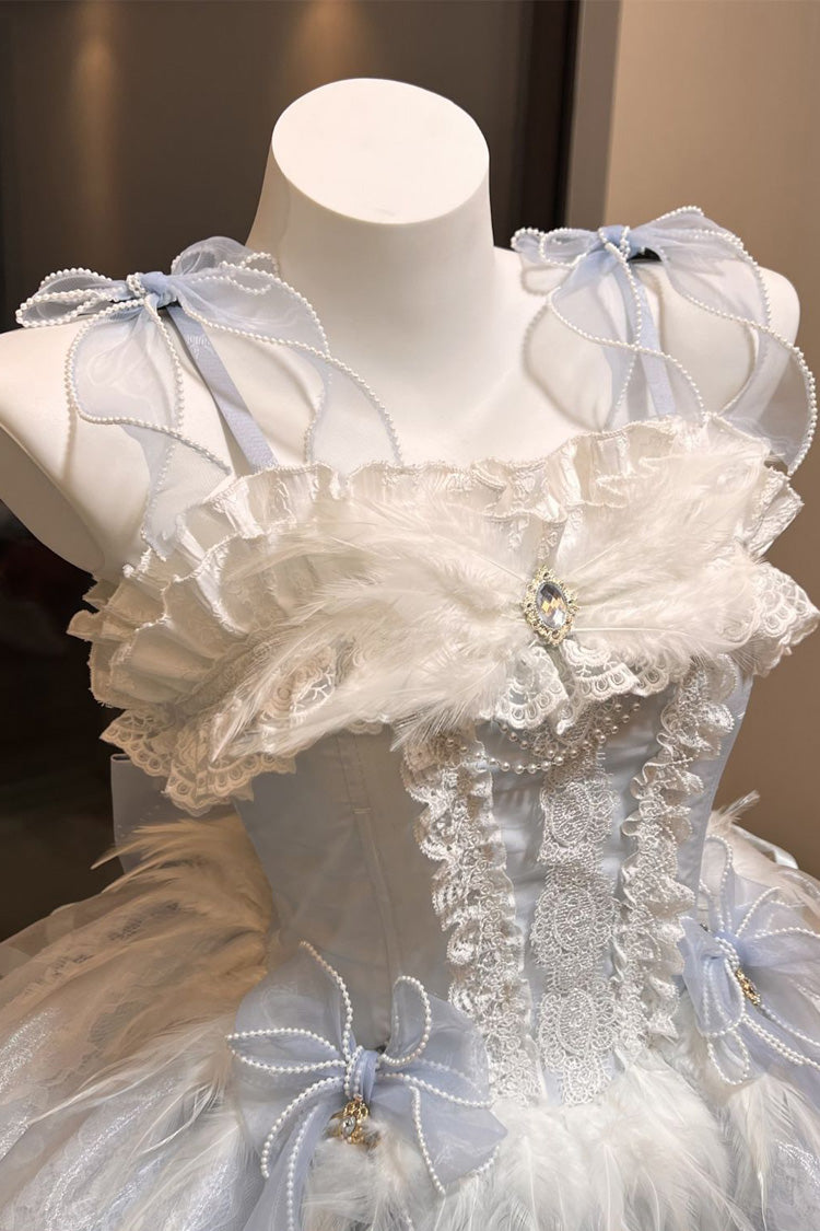 Ballet-Inspired Multi-Layer Ruffle JSK Dress with Bowknot in Three Hues - EtherealGrace