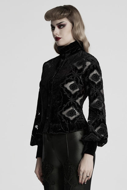 Floral Embroidery Gothic Blouse - Women's Ruffled Lace
