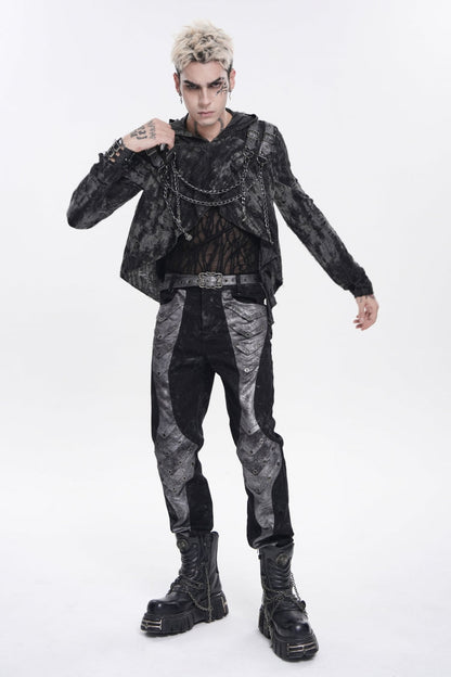 Ebony Long-Sleeve Hooded Sheer Ripped Faux Two-Piece Zip Eyelet Punk Tee