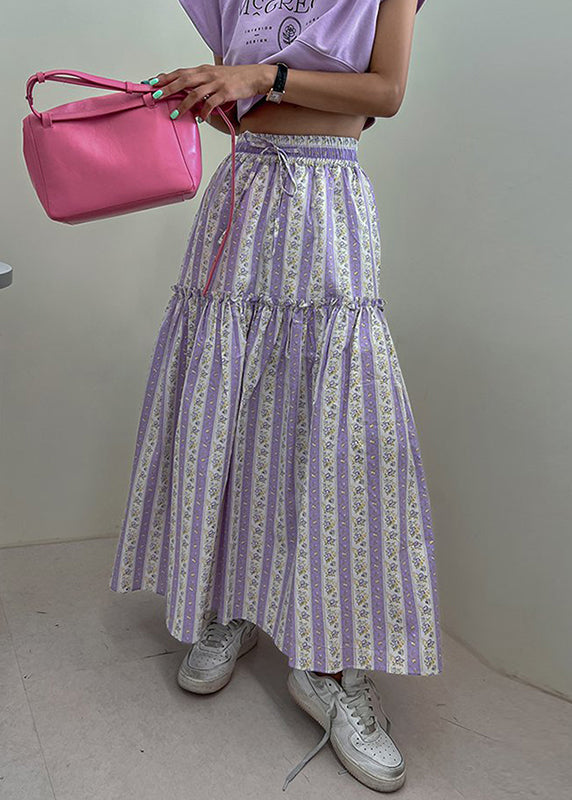 Skirt Spring Ruffled Cotton French Print Purple