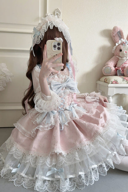 Blush Sleeveless Bow Lace Ballet JSK with Ruffles