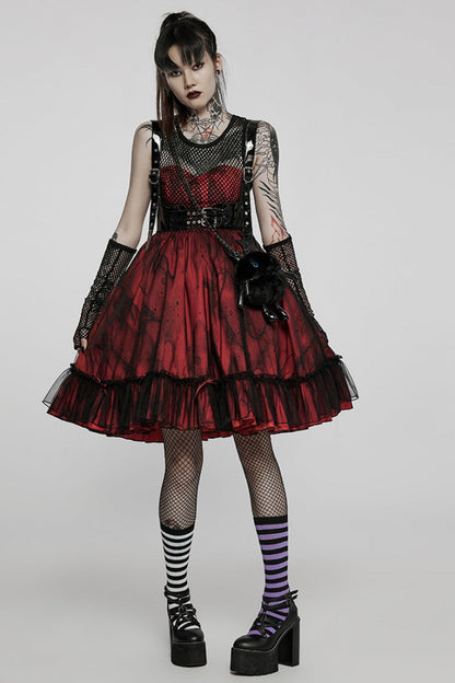 Crimson & Obsidian Sleeveless Multi-Layer Stitching Mesh Elegant Lolita Dress