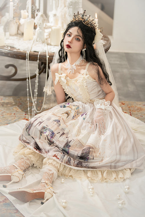 Gorgeous Vintage Hymn Print Sweet Lolita JSK Dress with High Waist, Cream
