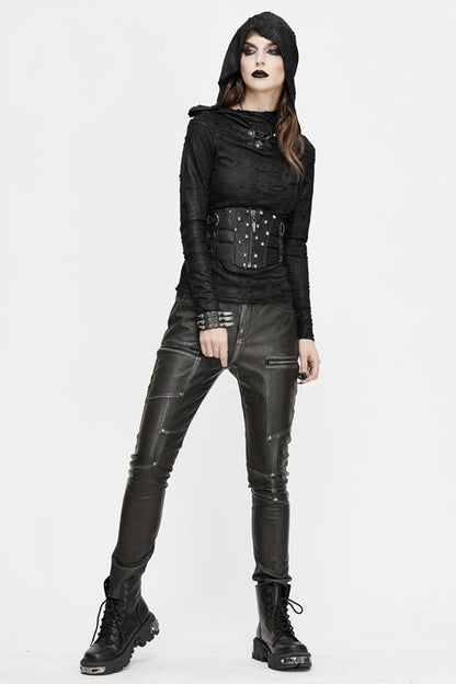 Coal Biker Patchwork Leather Pants with Distressed Panels