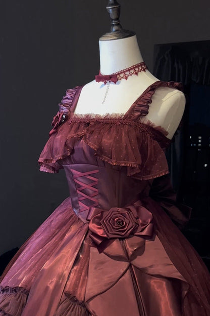 Crimson Square-Neck Sleeveless Princess Lolita JSK with Ruffles and Bow