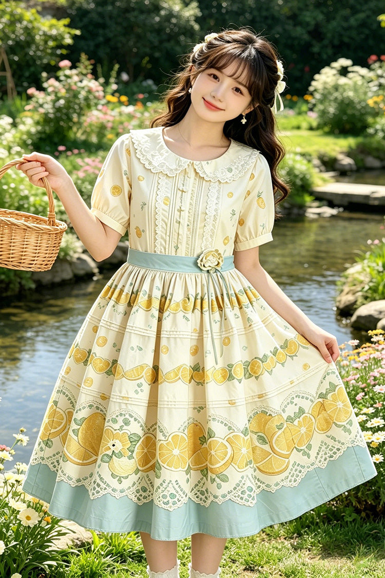 Doll Collar Short Sleeve Lemon Print Plus Size Lolita Dress