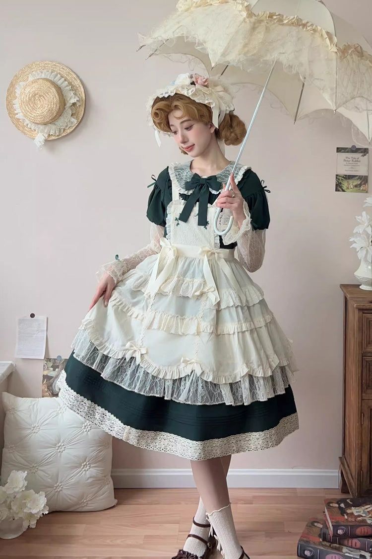 Emerald Misty Path Bow-Embroidered Long-Sleeve Lolita Gown