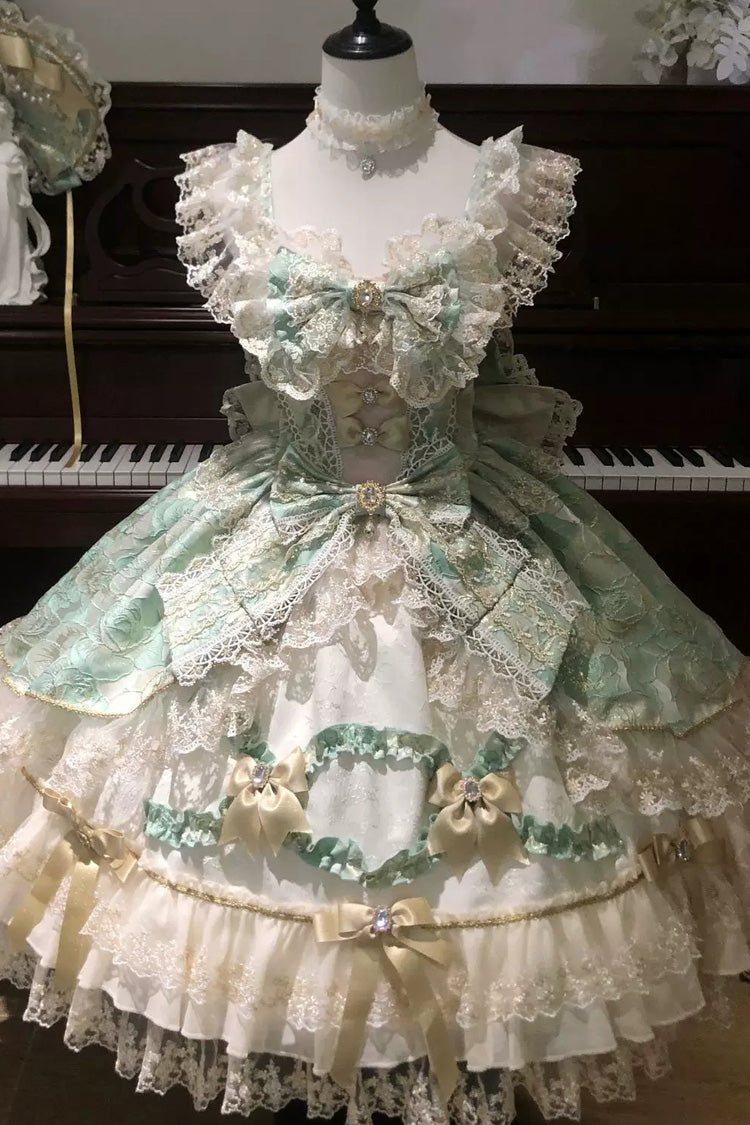 Emerald Gilded Waltz Square-Collar Sleeveless Embroidered Bow Gorgeous JSK