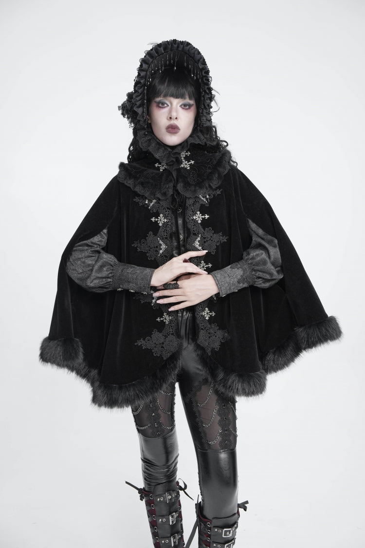 Gothic Royal Velvet Neckwear with Black Jacquard Embroidered Lace Detail