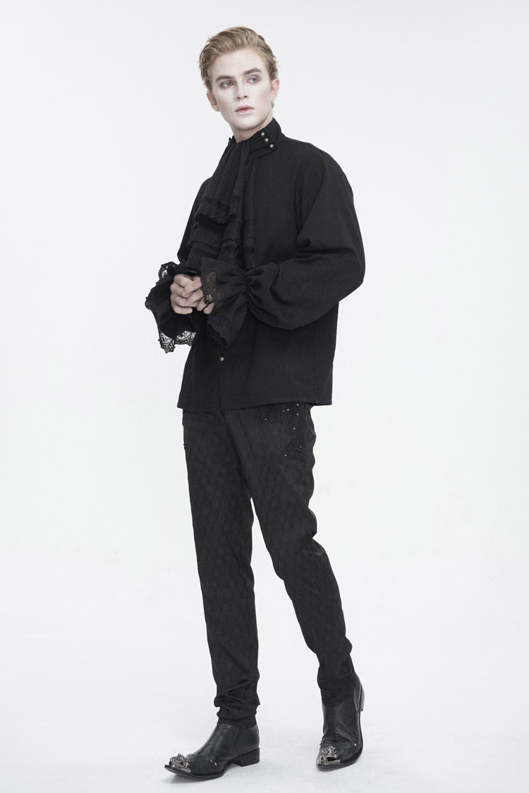 Stand-Collar Puff-Sleeve Gothic Shirt with Necktie