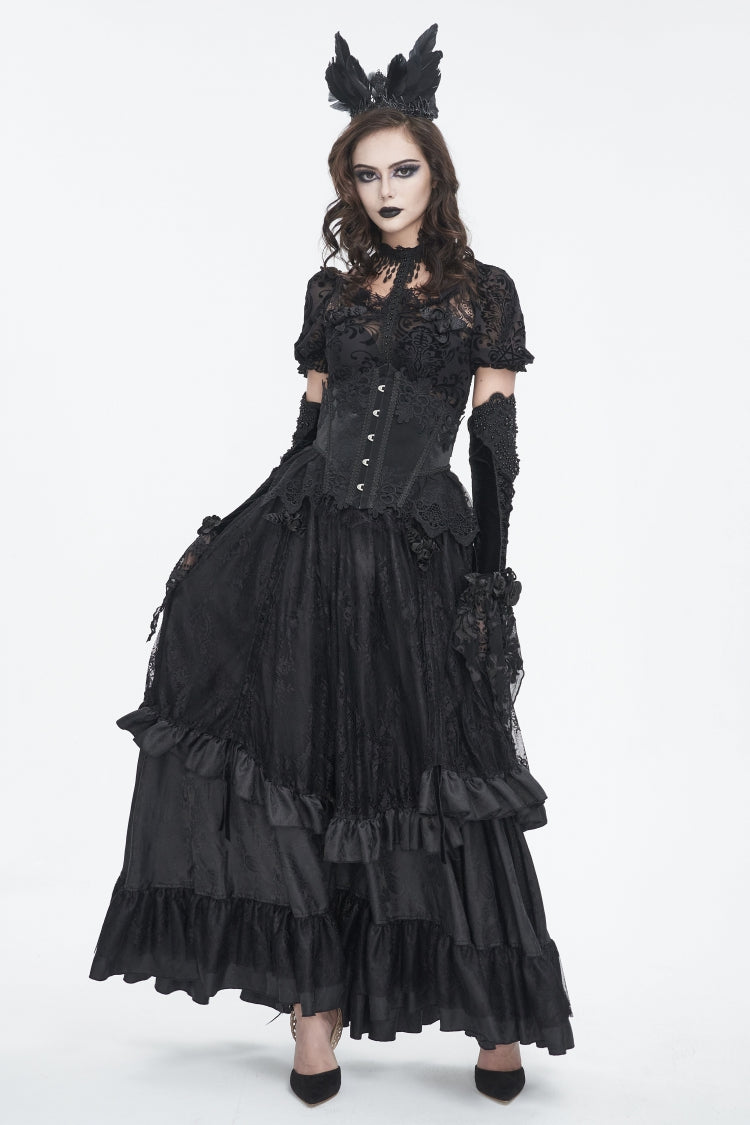 Patchwork Lace-Up Mesh Eyelet Embroidered Royal Underbust Corset