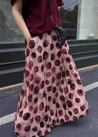 Waist Elastic Skirts Print Cotton Pink Summer