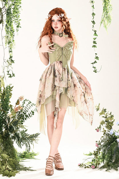 Emerald 3D Butterfly Embroidery Lace Asymmetric Sweet Lolita Jumper Dress
