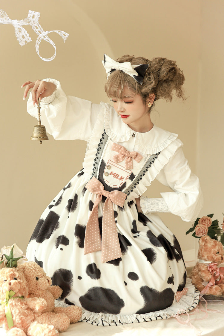 Cow Print Ruffled Bow Lolita JSK in Multiple Colors