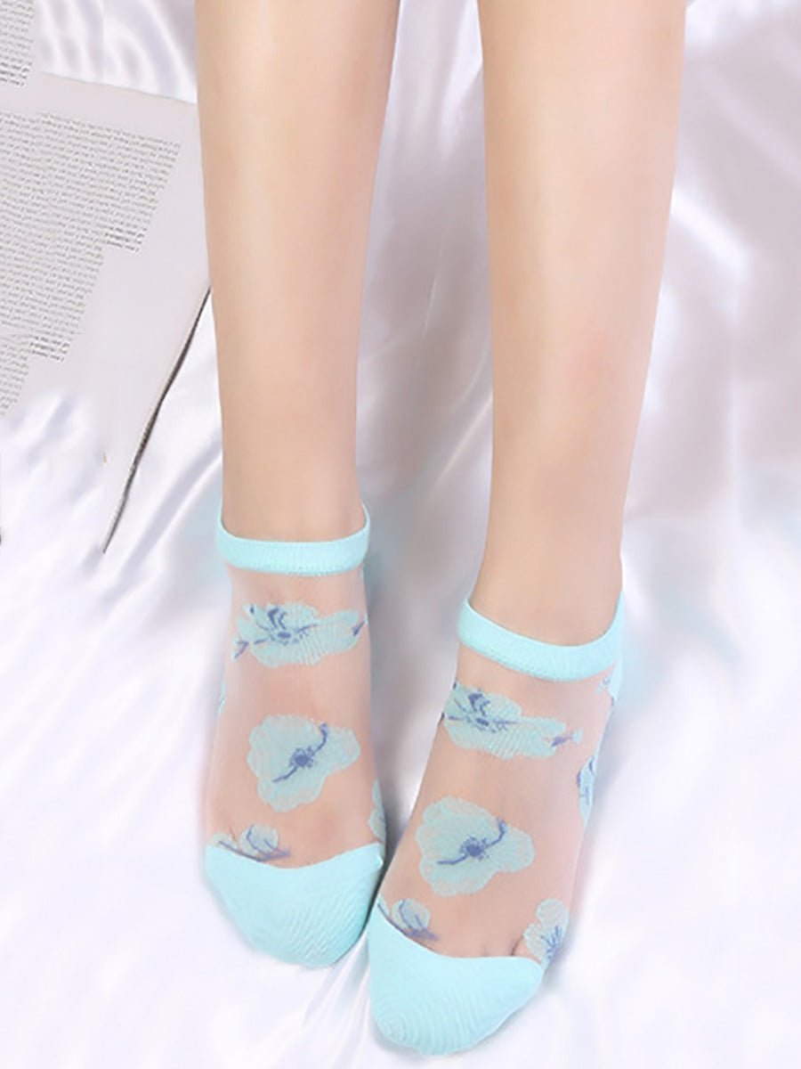 5 Pairs Women Summer Flower Thin Short Socks CX019