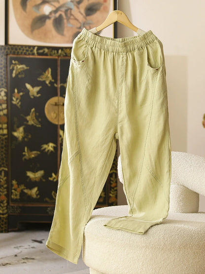 Women Summer Casual Solid Thin Ramie Harem Pants CX051