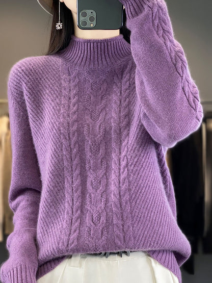 Women Autumn Half Turtleneck Wool Warm Twist Knit Sweater AV1009