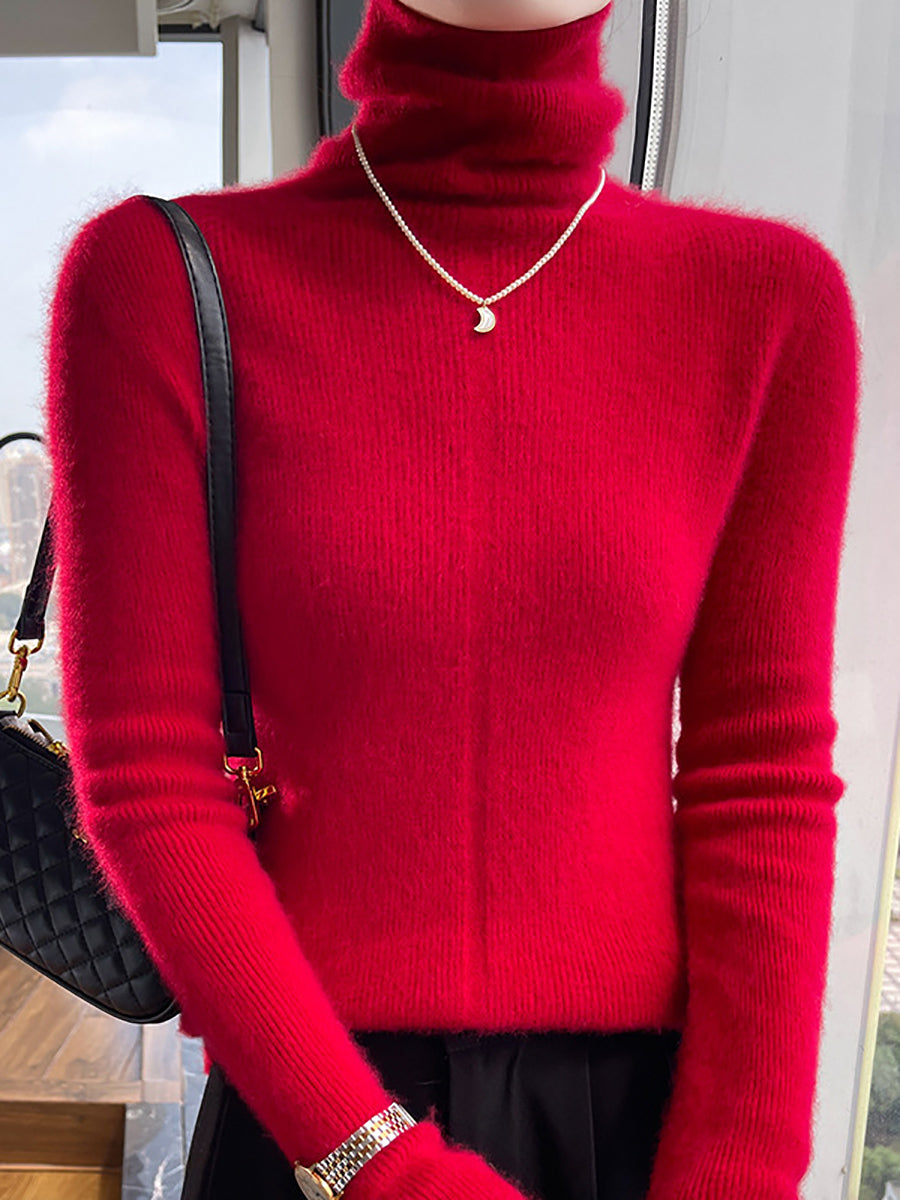 Women Autumn Casual Turtleneck 100%Wool Soft Sweater QU013