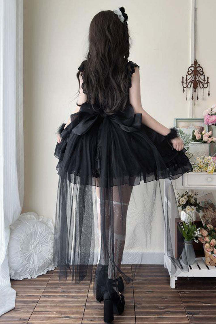 Ebony Sleeveless Tiered Bow Lace-Up Ballet JSK - From Broken Wings to Rebirth