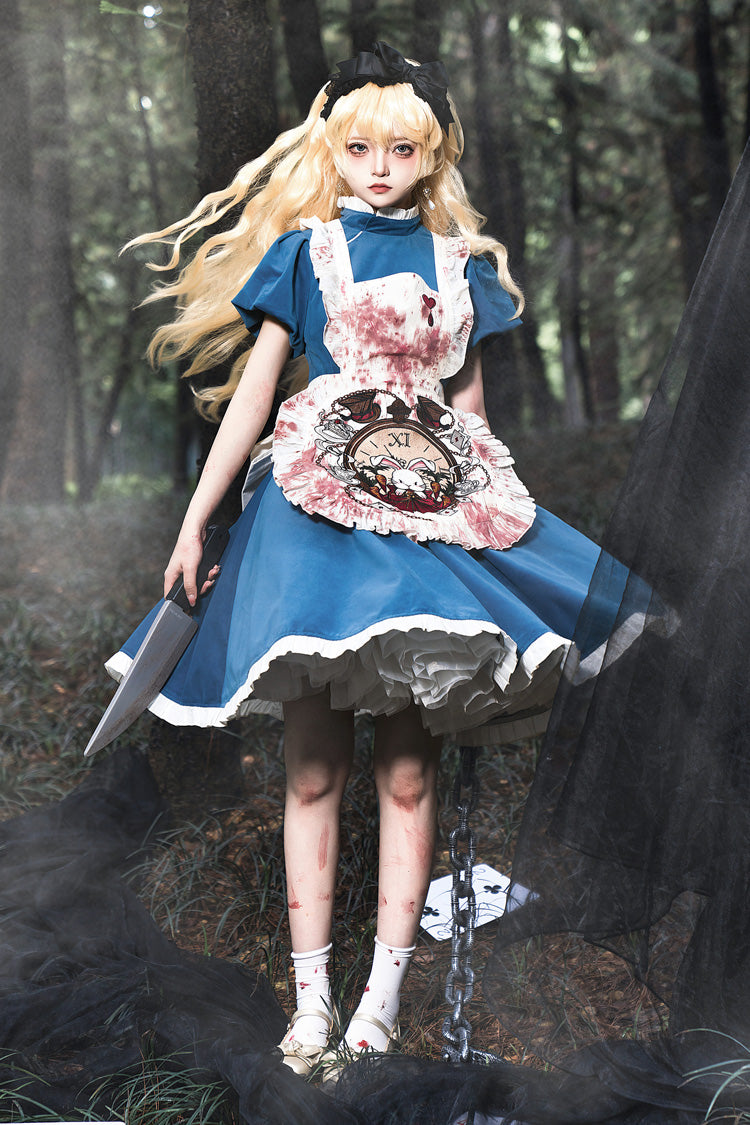 Azure Dark Fairy Tale Alice Long Sleeve Ruffle Gothic Lolita Gown
