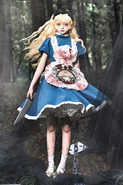 Azure Dark Fairy Tale Alice Long Sleeve Ruffle Gothic Lolita Gown
