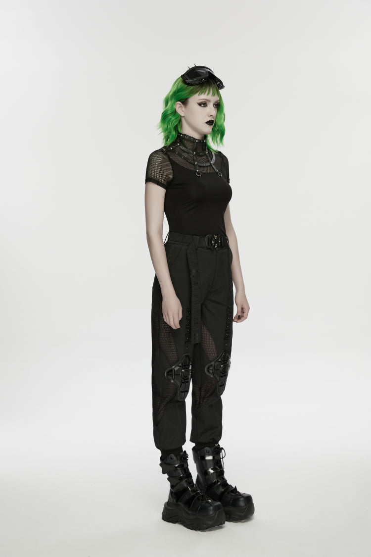Punk T-Shirt with Rivets and Eyelets for Women