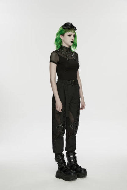 Punk T-Shirt with Rivets and Eyelets for Women