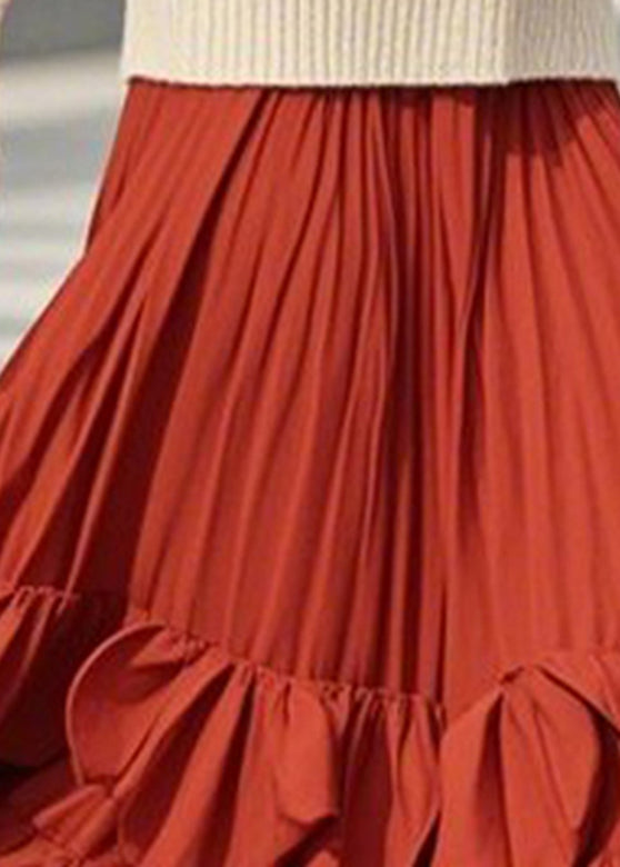 Patchwork A Line DIY Skirts Spring Red Ruffled