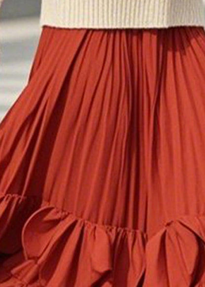 Patchwork A Line DIY Skirts Spring Red Ruffled
