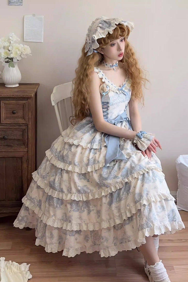 Grape Moon Almanac Printed Ruffle Bow Adjustable Lolita JSK