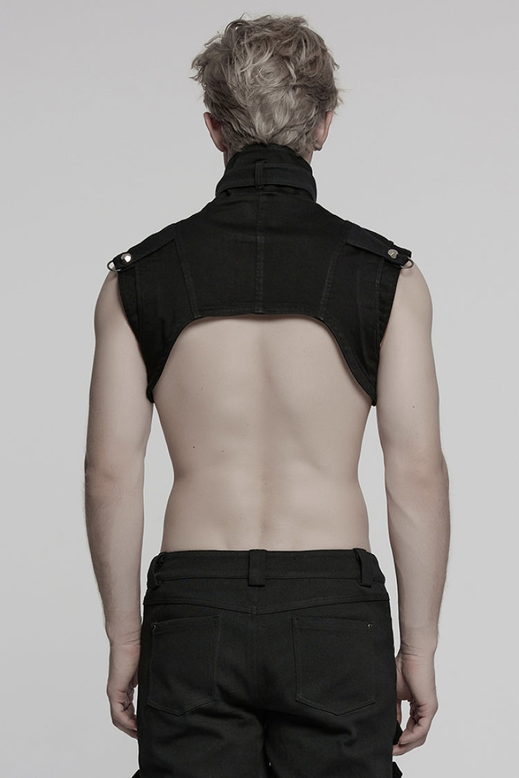 Men's Black Punk Cape, Sleeveless with Rivets and Zipper