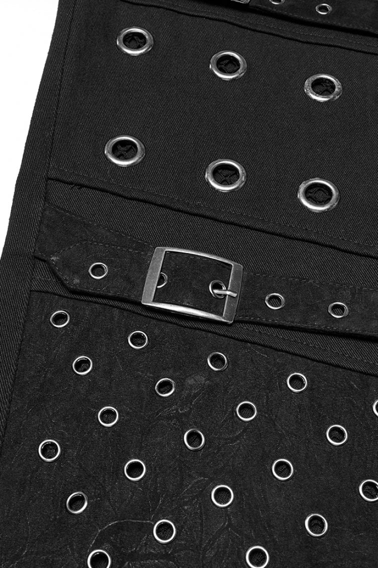 Men's Punk Straight Pants with Eyelet and Ripped Detailing