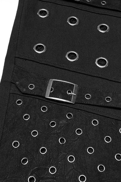 Men's Punk Straight Pants with Eyelet and Ripped Detailing