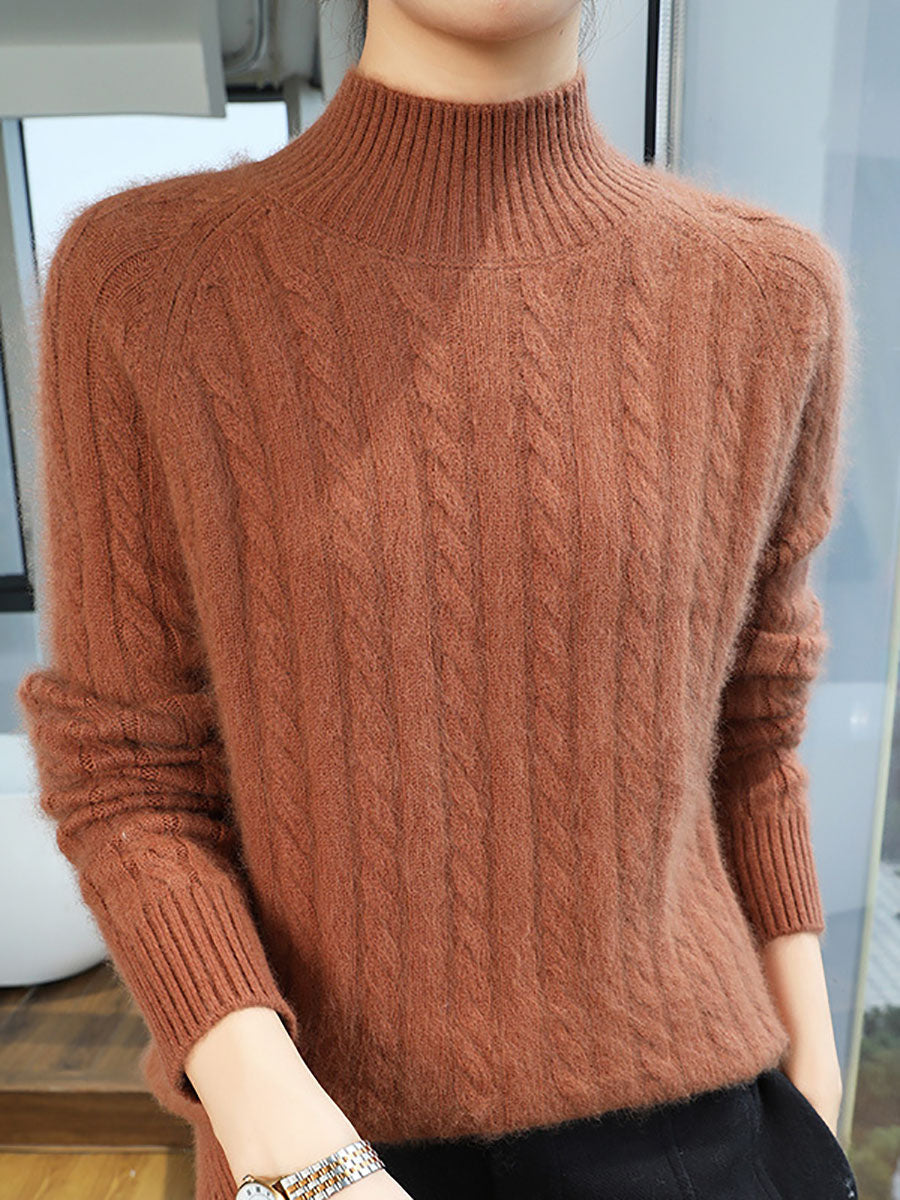 Women Autumn Vintage Half-Turtleneck 100%Wool Trist Sweater BA1065