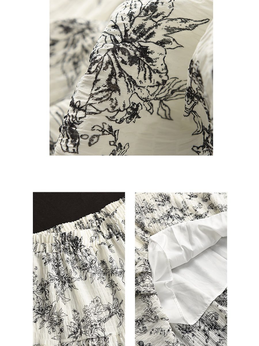 Women Summer Vintage Floral Cotton Loose Skirt CV1037