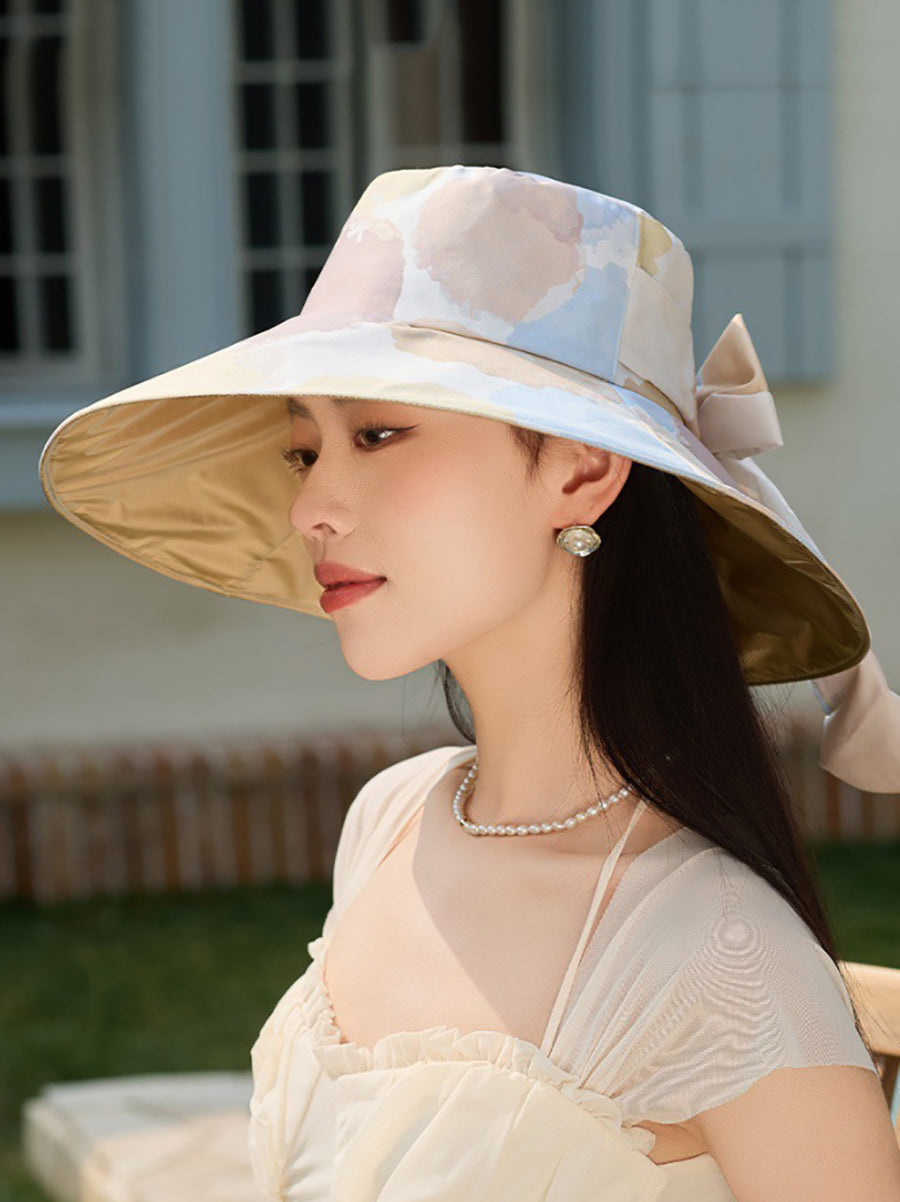 Colorblock Sunproof Bowknot Artsy Women Hat