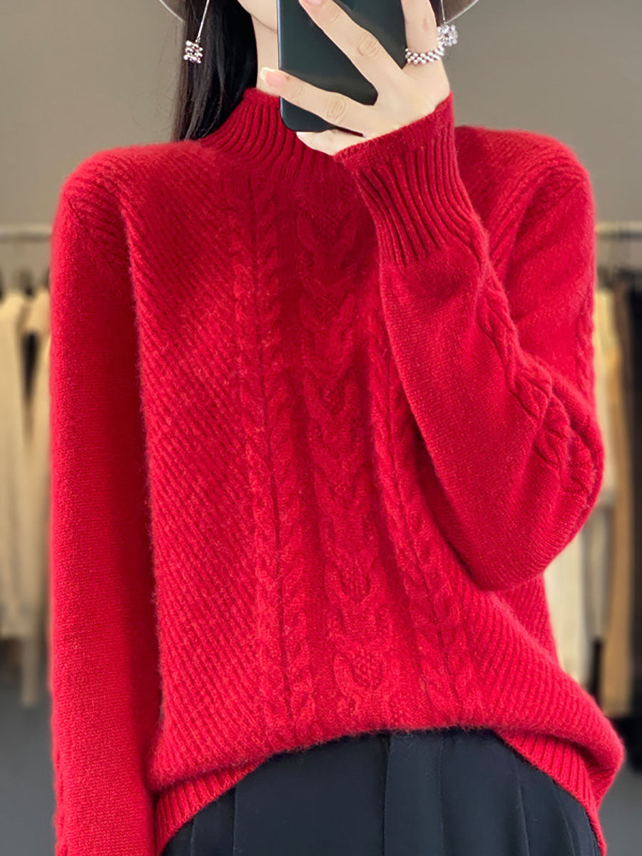 Women Autumn Half Turtleneck Wool Warm Twist Knit Sweater AV1009