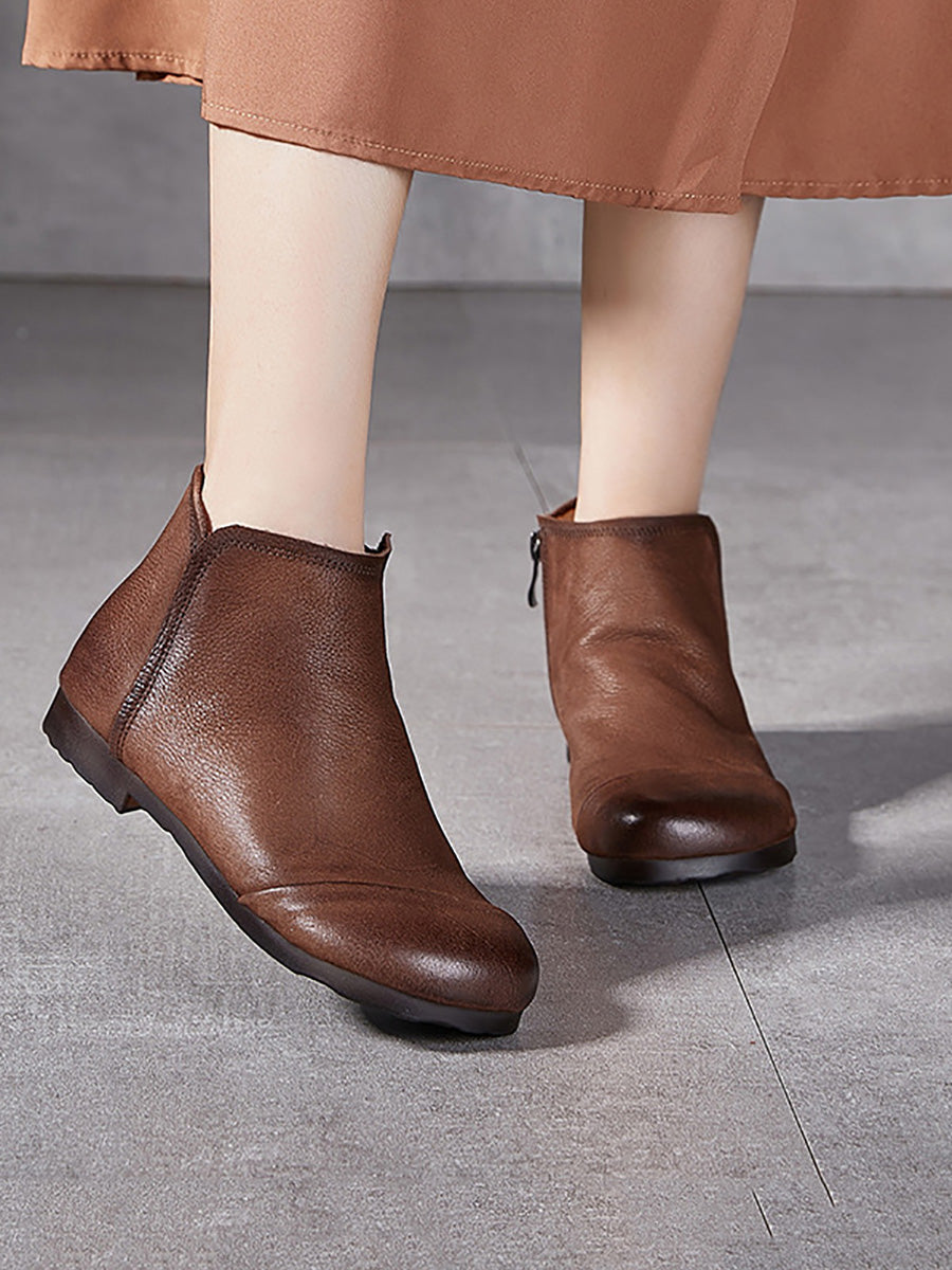 Bottes d'hiver à talons bas en cuir véritable solide pour femmes AH1082