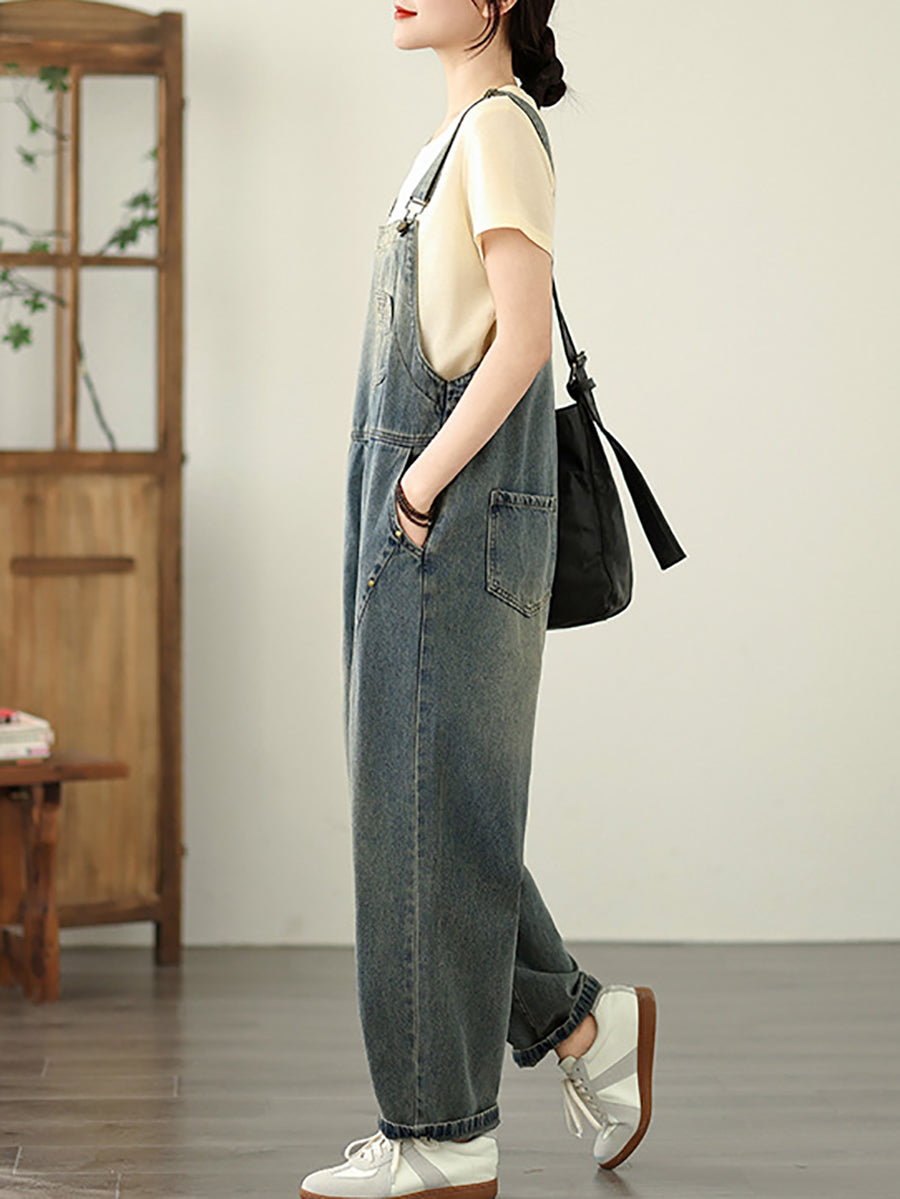 Color Straight Women Pure Denim Jumpsuits Casual Summer