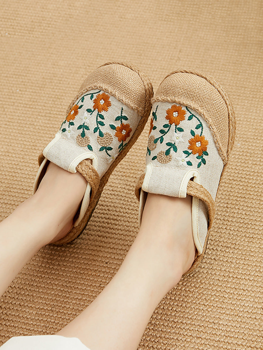 Women Summer Ethnic Flower Embroidery Slippers CC050