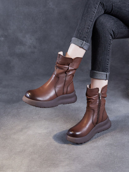 Women Winter Genuine Leather Spliced Low Heel Boots AX1045