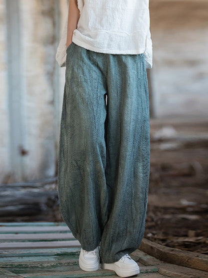 Women Vintage Autumn Tie-dye Ramie Harem Pants AT1085