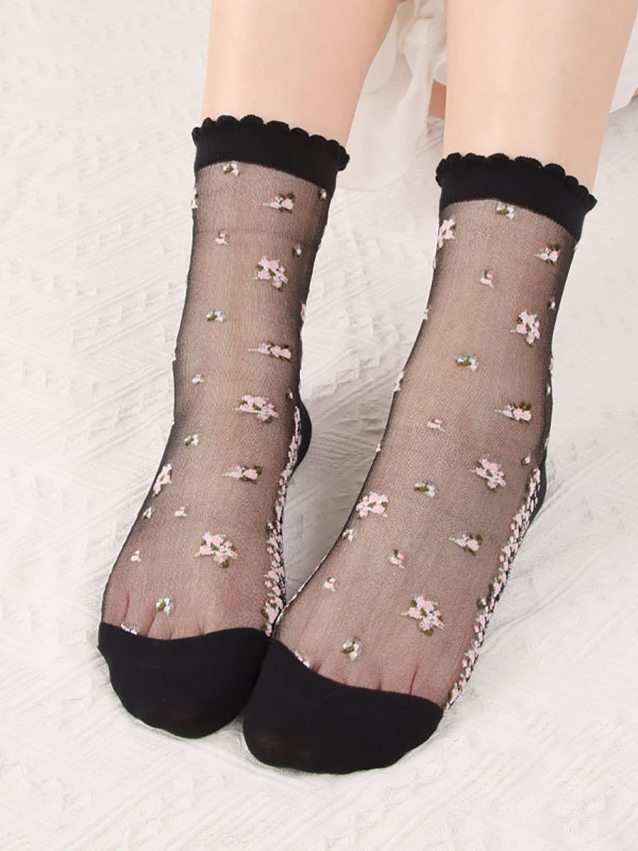 8 Pairs Women Summer Floral Jacquard Thin Socks LL007