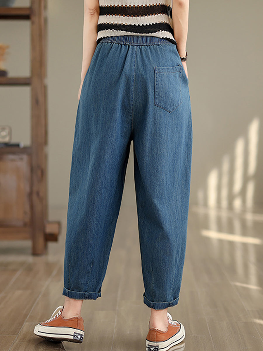 Women Summer Vintage Solid Denim Loose Harem Pants OP1007