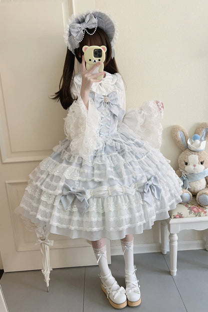 Azure Dream Prologue Doll Multi-Tiered Bowknot Lace Sweet Princess Lolita Gown