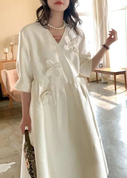 Neck Chic Summer Dress Long V Lace Floral Cotton White Up